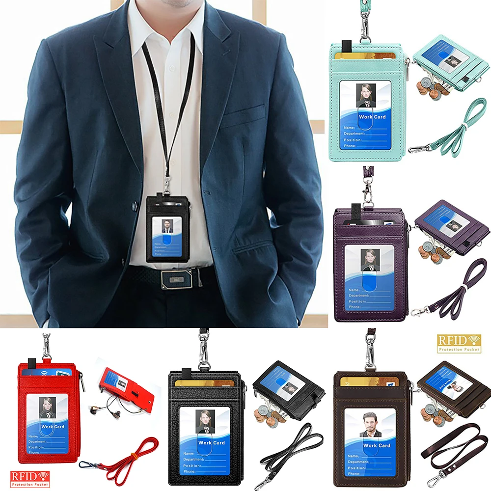 RFID Blocking with Neck Lanyard Waterproof Anti-theft Credit Card Holder Employee ID Cover ID Card Case Name Badge Holder