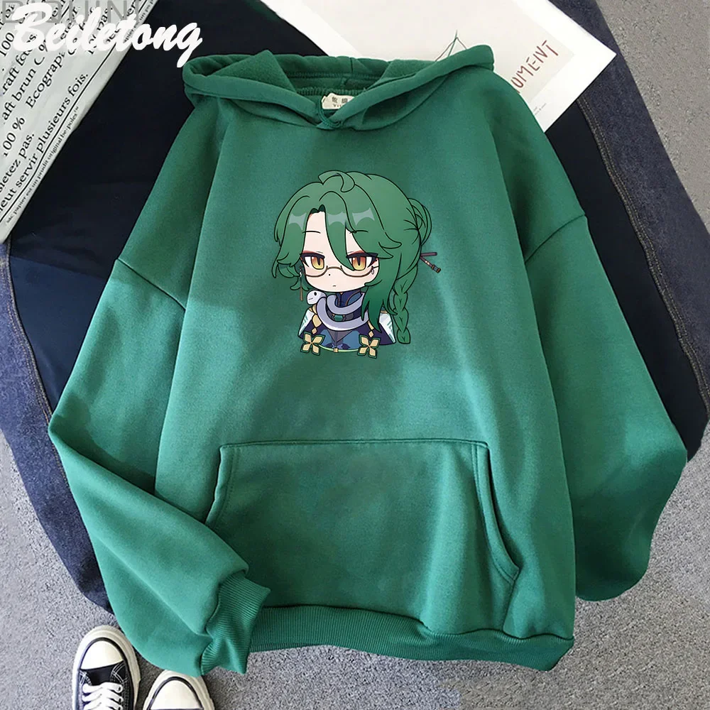 Baizhu Genshin Impact Hoodies Cartoon Cute Print Sweatshirts Women 2022 New Winter Spring Fashion Tops Kawaii Clothing Aesthetic