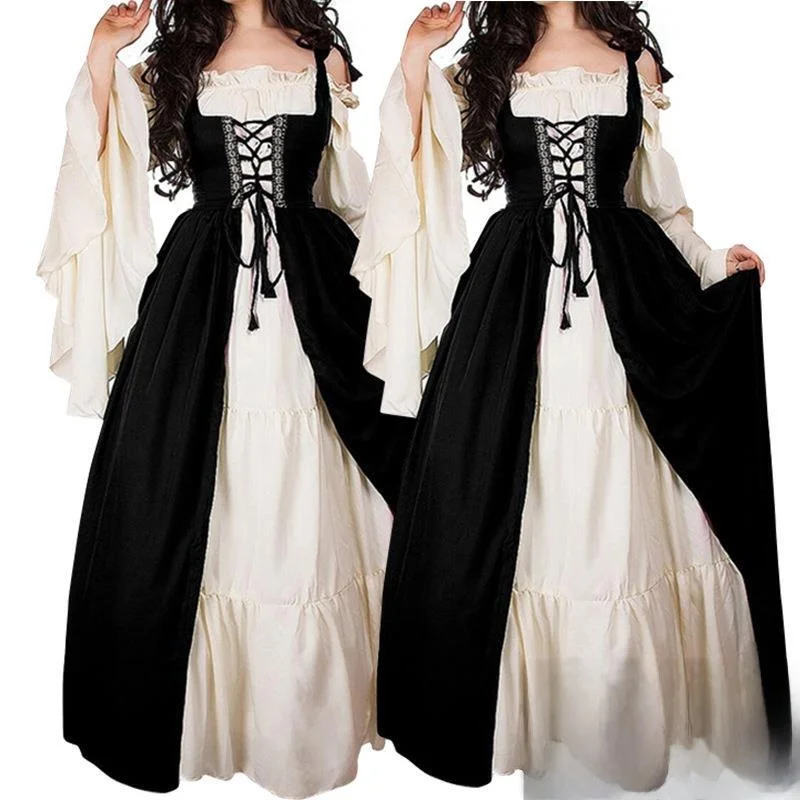 Halloween Cosplay Princess Dress with Waist Tie Retro Style Chinese Stage Costume Women's Fashion Autumn Collection
