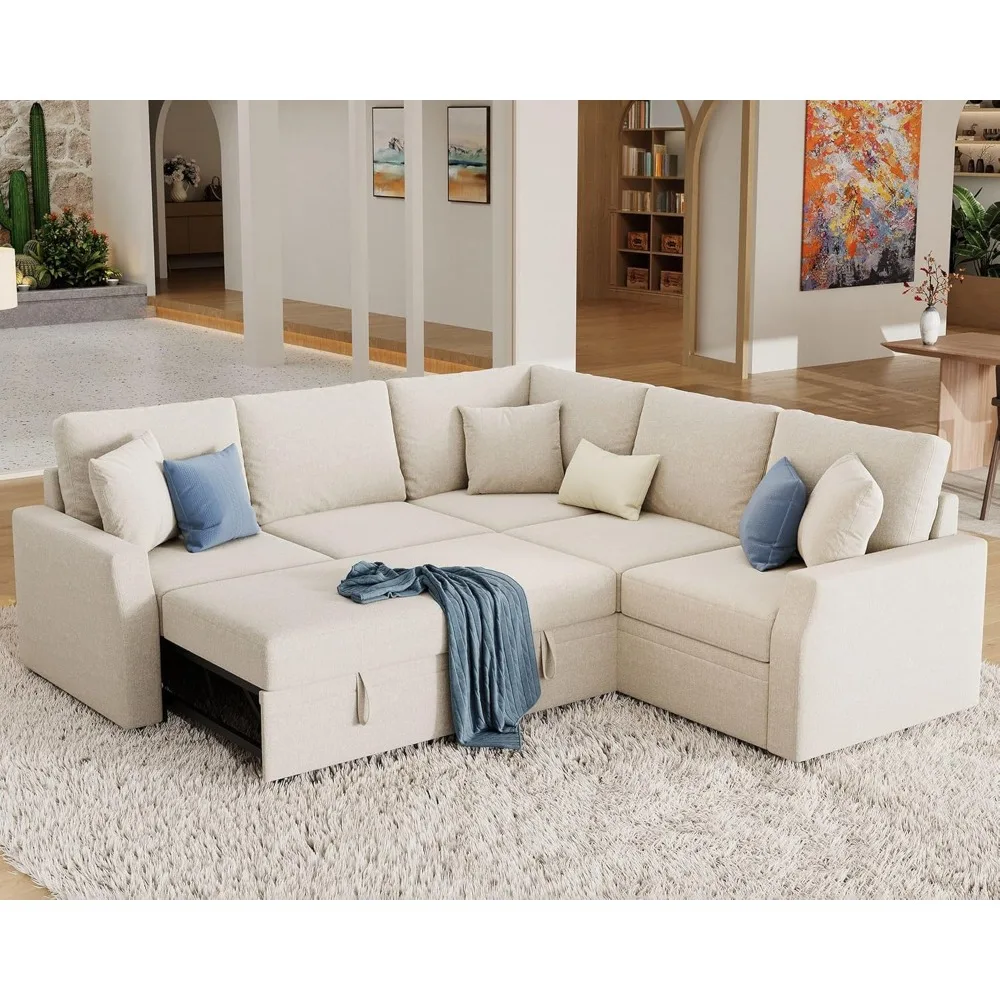 

Sofa Bed, 85 Inch Sleeper Sofa with Pull Out Bed & Storage Seat, Reversible L Shape Sectional Couch for Living Room Apartment