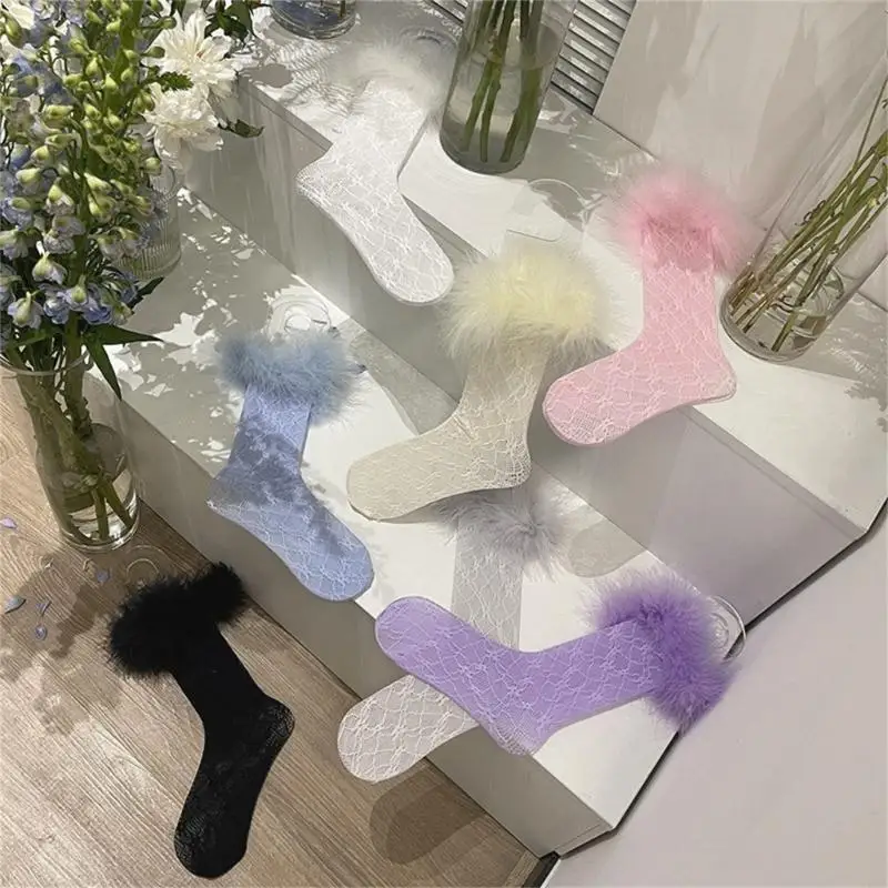 P88A الجوارب النسائية الدانتيل العجل الجوارب بلون شبكة جوارب الركبة جوارب فروي الزخارف #4