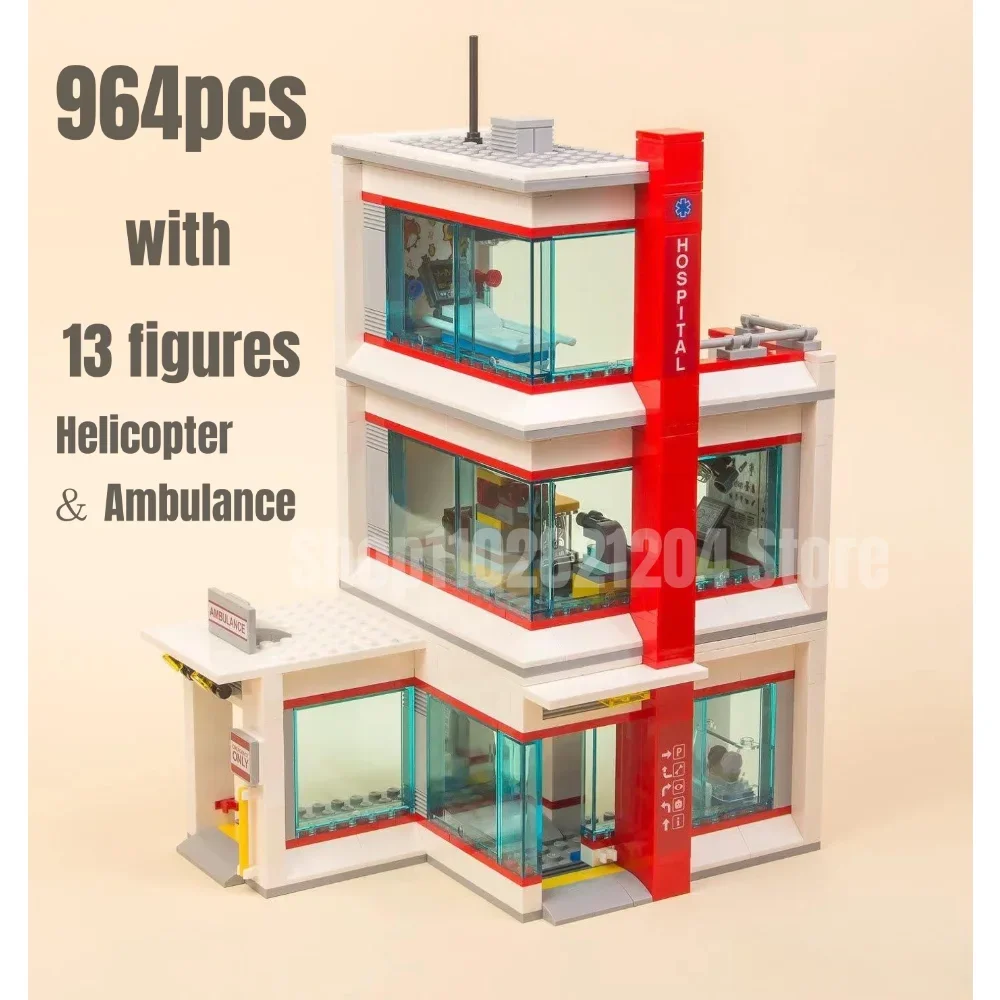 

964pcs Hospital Building Blocks Doctor Ambulance Helicopter Bricks Fit60204 Model Toys For Children Gifts