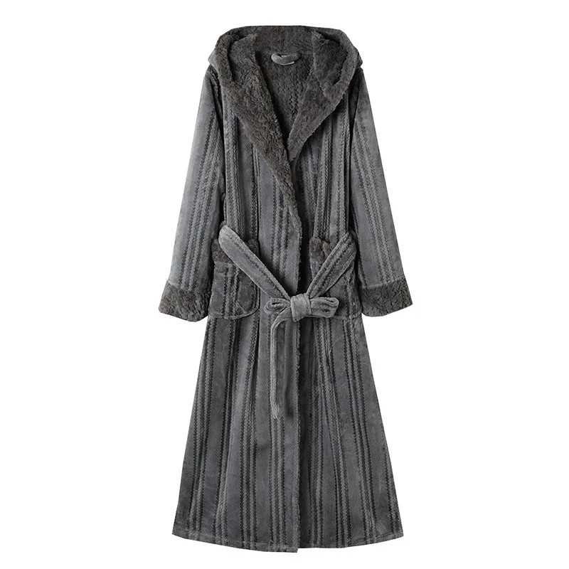 2024 New Winter Bathrobe Gown Women Jacquard Kimono Robe Thicken Flannel Nightwear Lover Sleepwear Shower Robes Nightgown