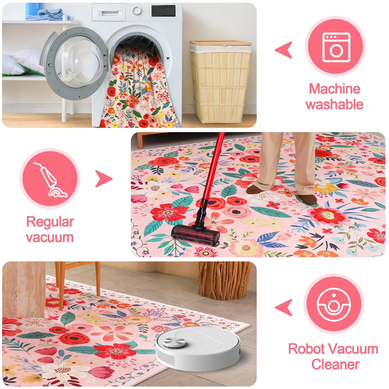 Karpet Area 5x7 Boho, Dapat Dicuci, Anti Selip, Karpet Lantai Bulu Pendek, Karpet Indoor Motif Bunga untuk Ruang Tamu, Kamar Tidur, Dapur, Ruang Makan