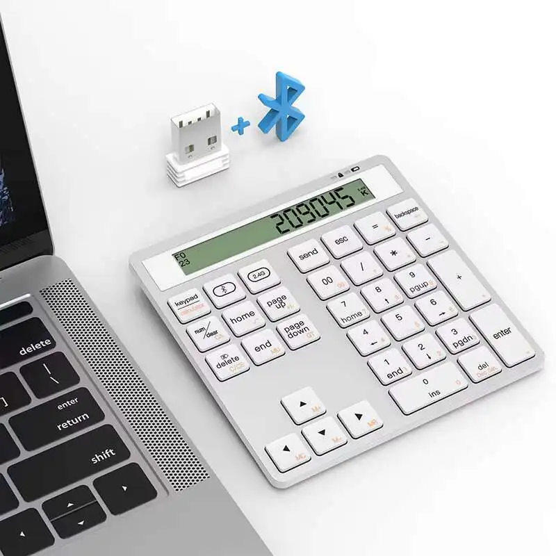 Bluetooth Number Pad 2.4G Wireless Numeric Keypad with Display Calculator - Wireless Number Pad 34-Key Financial Accounting