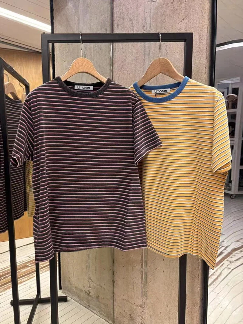 

Новая летняя футболка с круглым вырезом и полосатыми вставками, простой повседневный топ для женщин из хлопка, с эффектом стирки