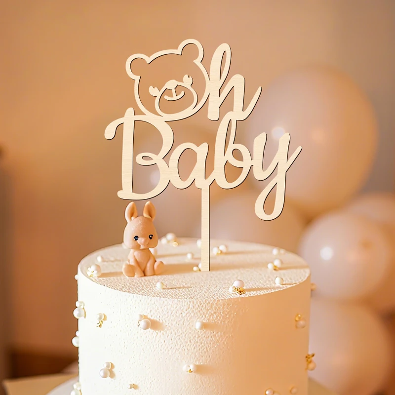 YOMDID Oh Youngster Tortenaufsatz aus Holz mit Bärendekor für Babyparty, Geschlecht offenbaren, Geburtstagsfeier, Kuchendekoration – Detail 8