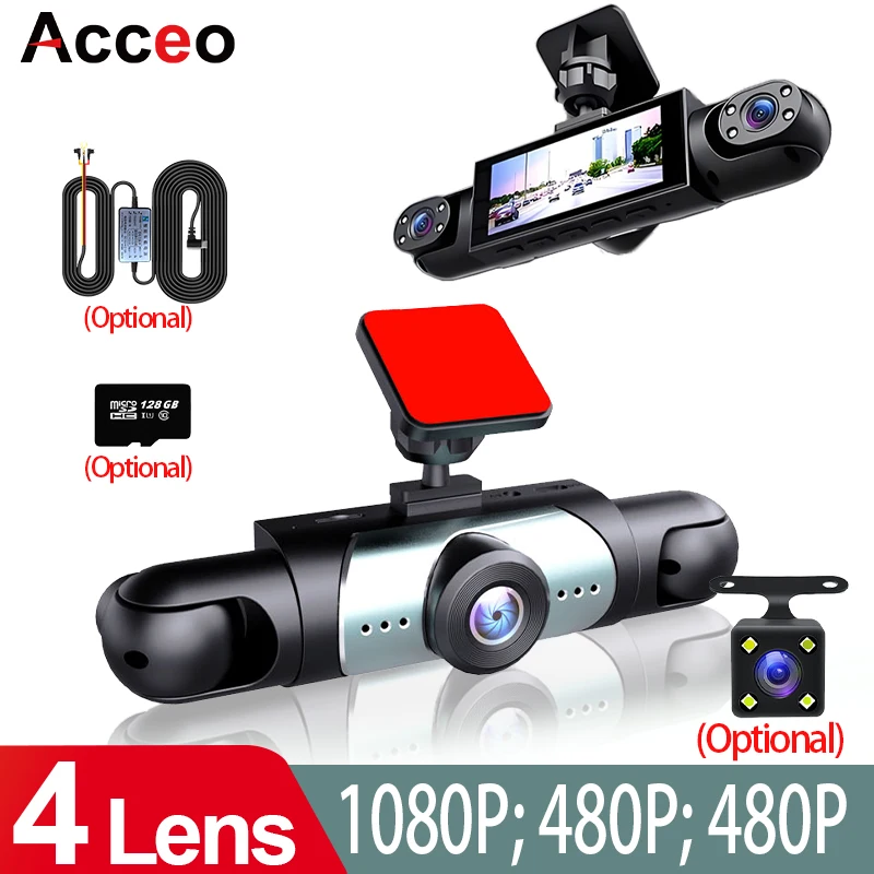 acceo-1080pドライブレコーダー、フルhdナイトビジョン対応、4レンズループ録画、24時間駐車監視、オプションでリアカメラ搭載可能