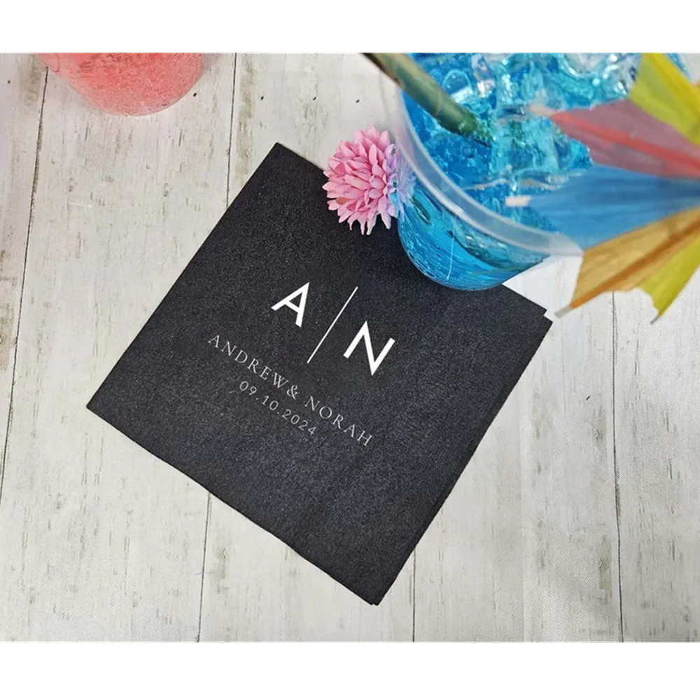 50PCS Personalized Napkins Personalized Napkins Wedding Anniversary Engagement Printed Custom Monogram Cocktail Beverage Luncheo