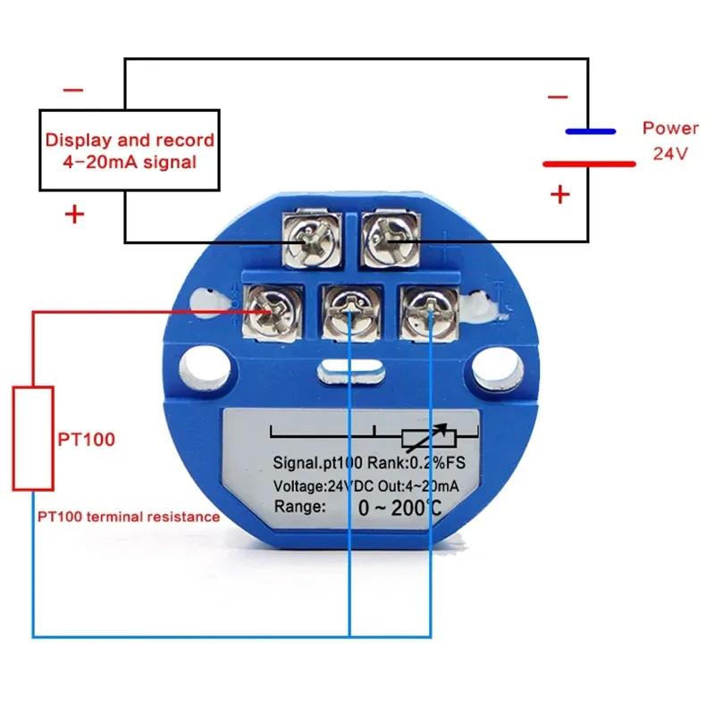 PT100 Type -50-300 Degree RTD Input 4-20mA Output DC24V Thermal Resistance Temperature Sensor Transmitter Module