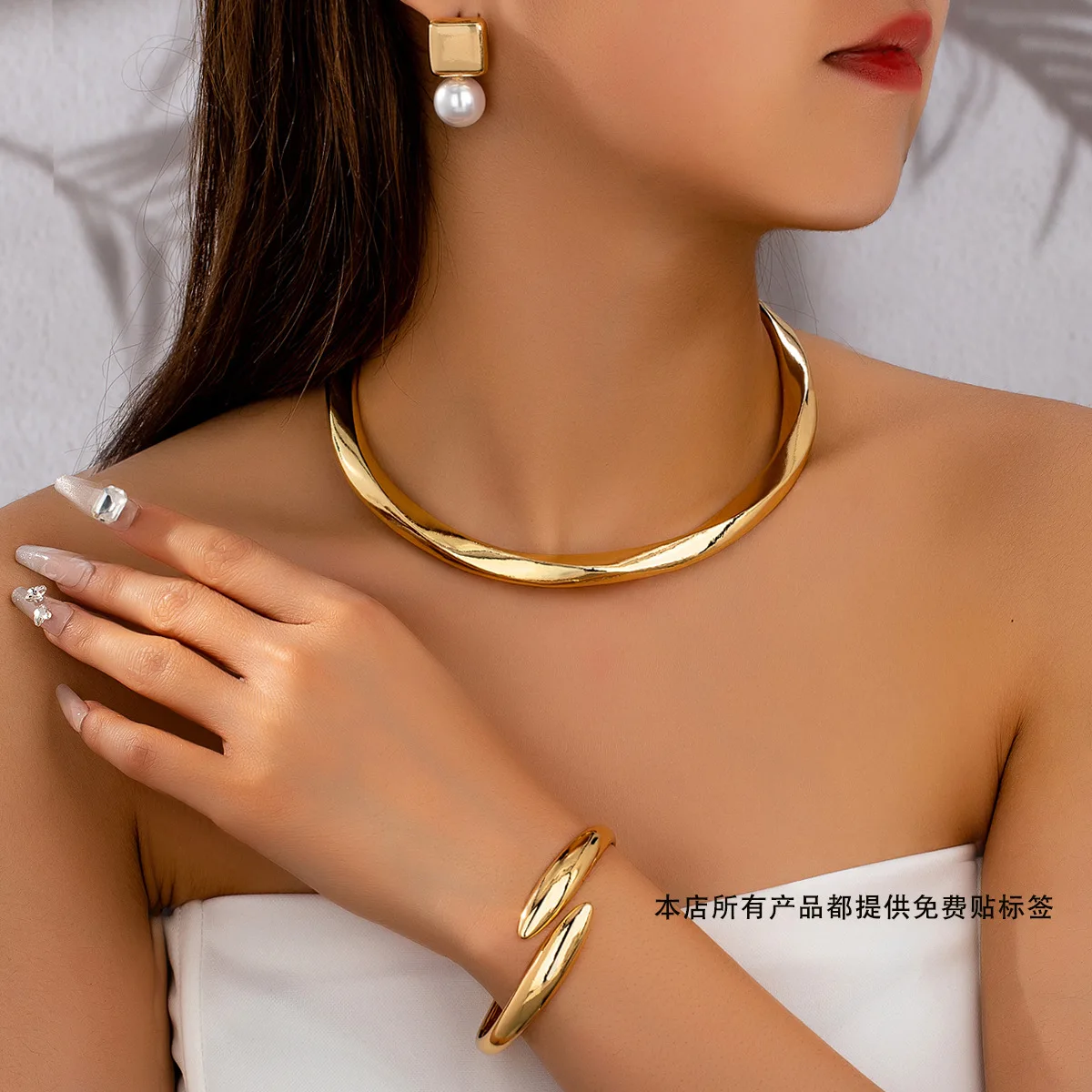 

fashion ins light luxury European & American style necklace female personality exaggerated geometric wave design collar bracelet