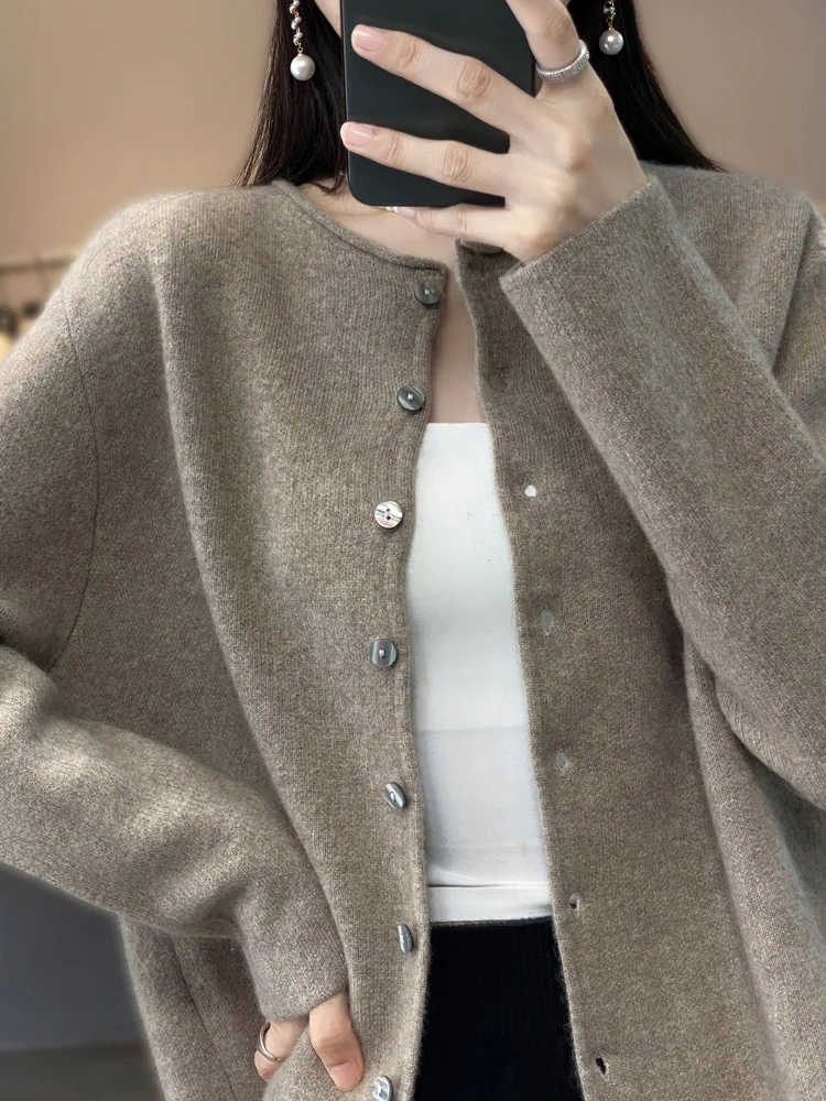 New 100% Women Merino Wool Sweater Loose Fit O-Neck Cardigan Knitwear Cashmere Soft Warm Casual Clothing Tops In Autumn Winter