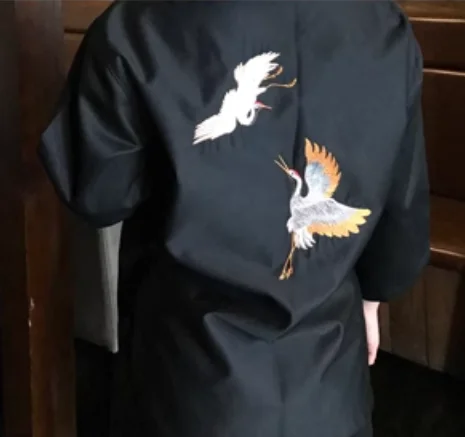 Japanese Sushi Chef Uniform Man Spring Tops Cook Embroidered Crane