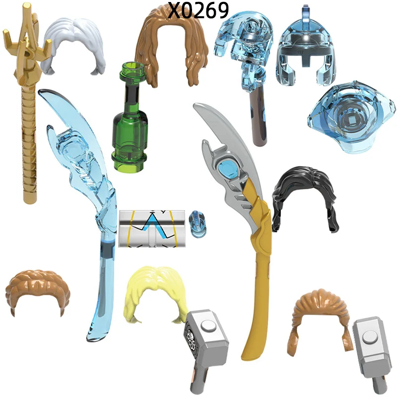 The Action Figures Wand Bottle Shield Hammer Weapons Pants Hair Parts Model Blocks MOC Bricks Set Gifts Toys For Children X0269