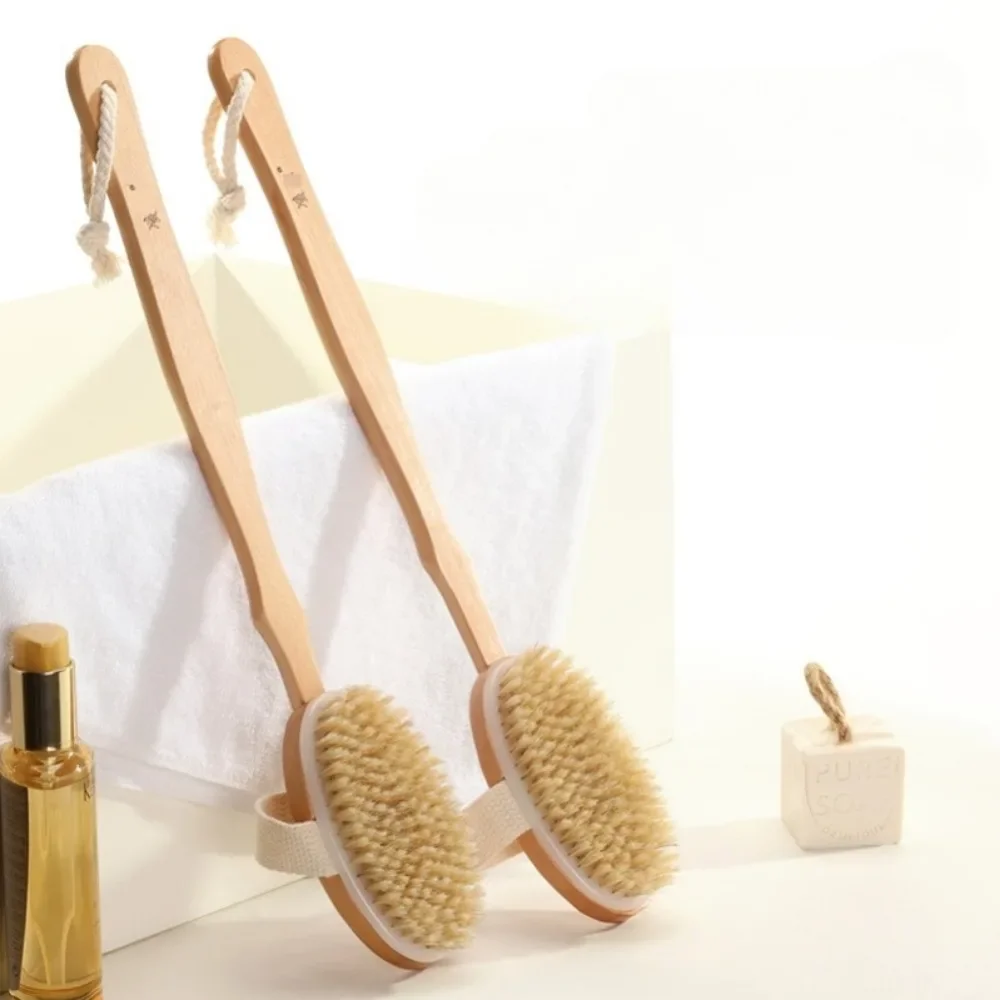 1Pc Wooden Detachable Long Handle Shower Body Brush Bathroom Wash Brush Bathing Massage Back Body Exfoliating Brush Bath Tools