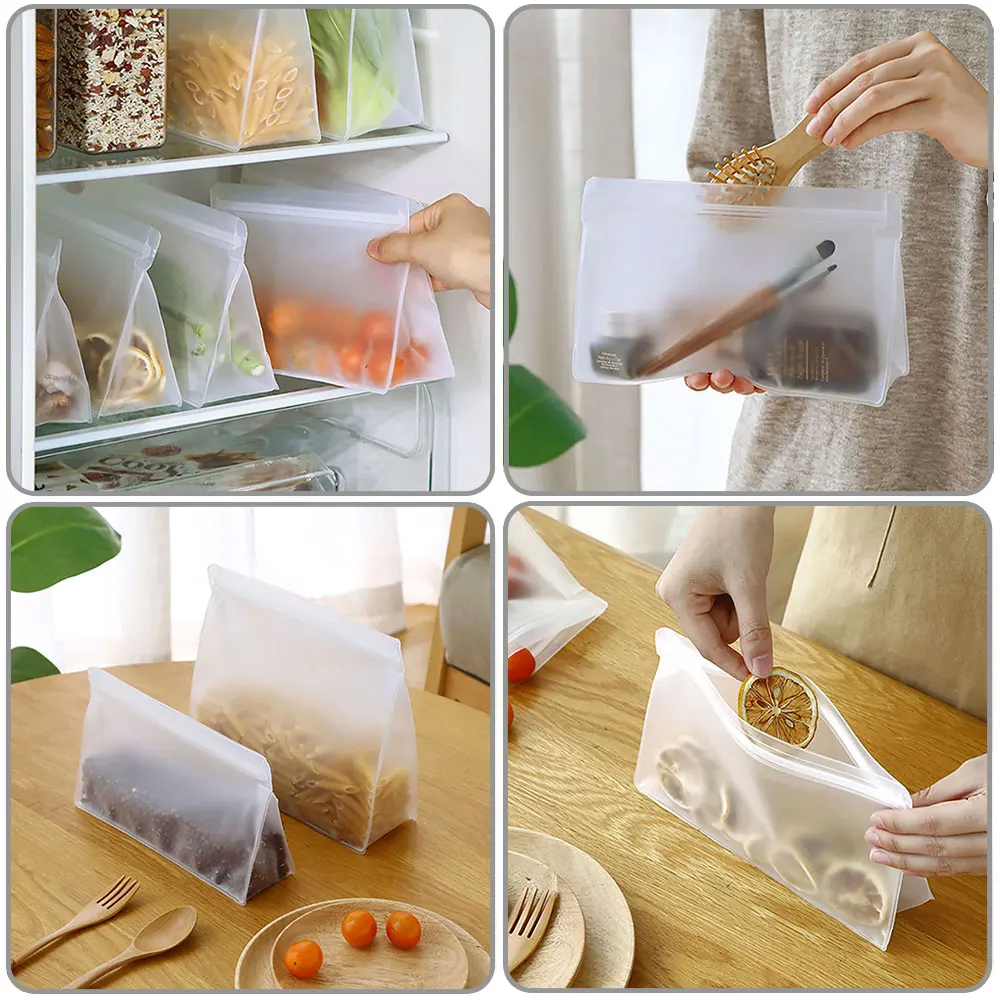 Silicone world Reusable PEVA Food Bag Freezer Stand Up Food Storage Bag Silicone Bag Leakproof Kitchen Organizer Fresh Shut Bags