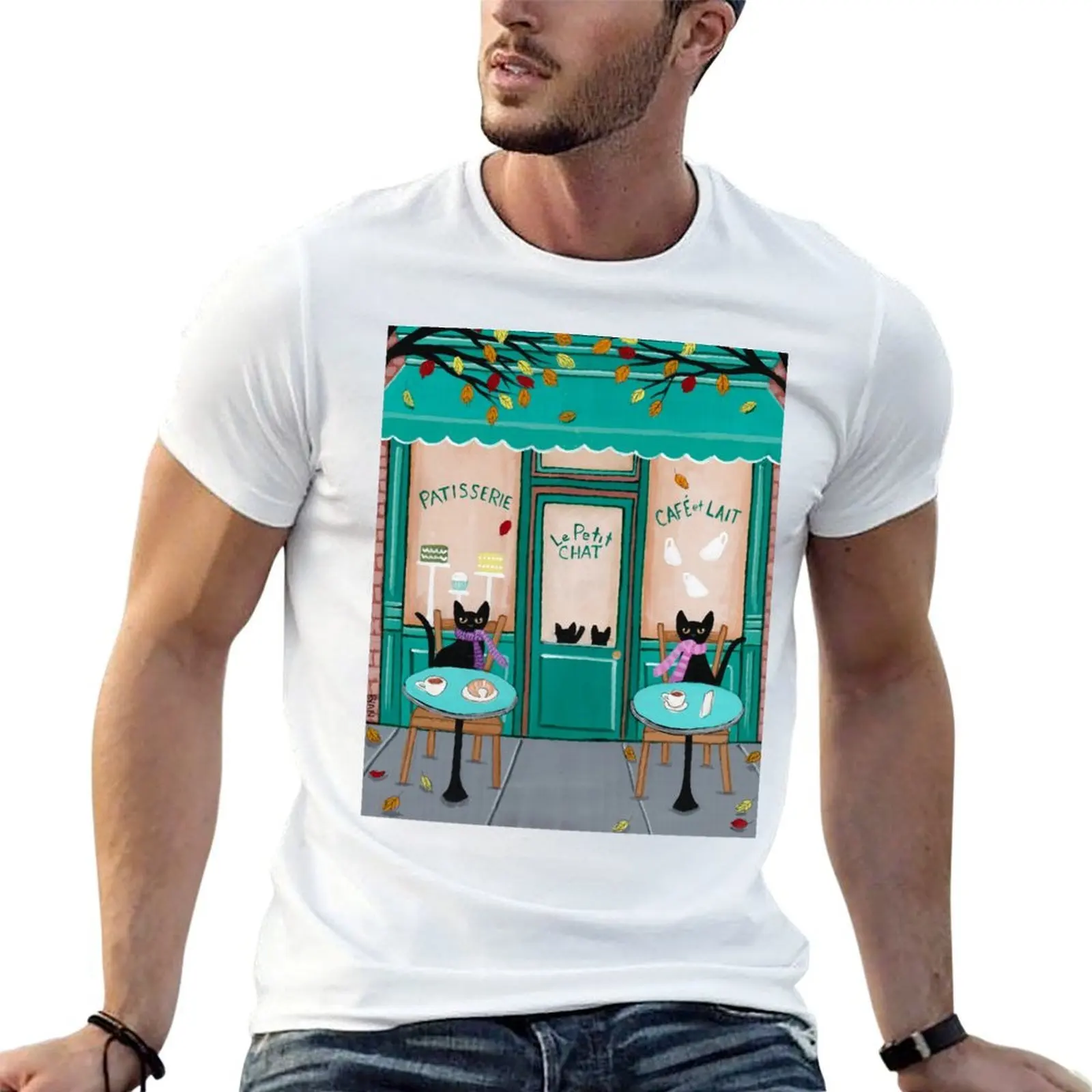 Camiseta Le Petit Chat Cafe, camiseta de talla grande para uso diario