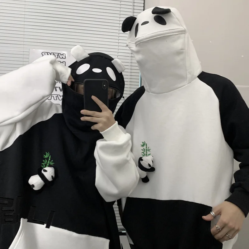 Autumn Panda Doll Embroidery Hoodies Couples Loose Oversized Casual Kawaii Plush Pullovers 2024 Indie Fashion Y2k Sweatshirts