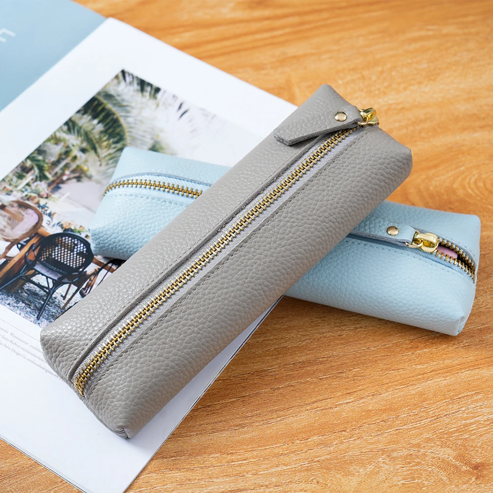 Benutzerdefinierter Name, Federmäppchen aus Rindsleder, luxuriöse Aufbewahrungstasche mit Reißverschluss für Business und Büro, Stifttasche für Studenten, personalisierte Kosmetiktaschen, Geschenk – Detail 12