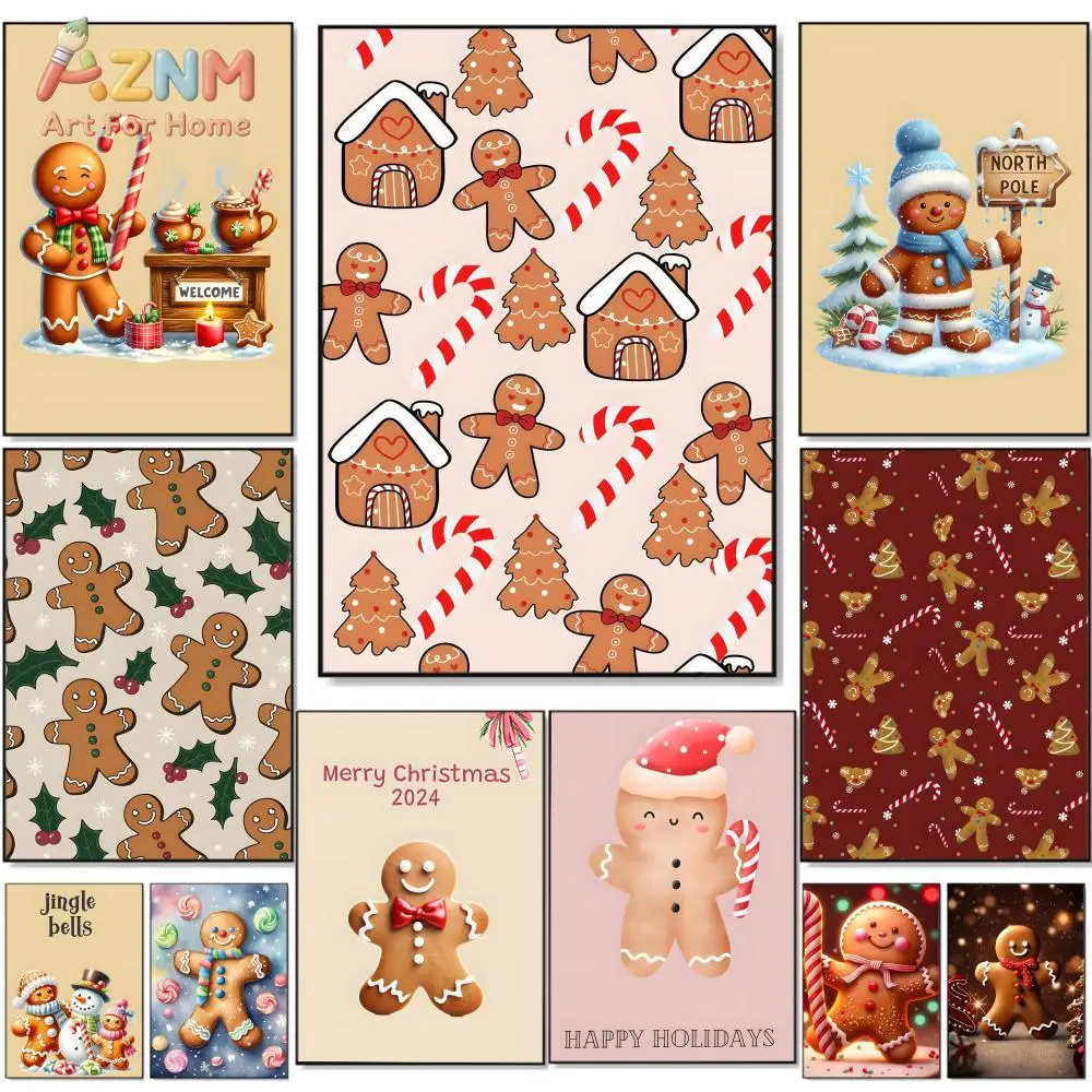 Painting Calligraphy Frameless Canvas Wall Art Perfect For Home Decoration Holiday Gifts Christmas Gingerbread Man