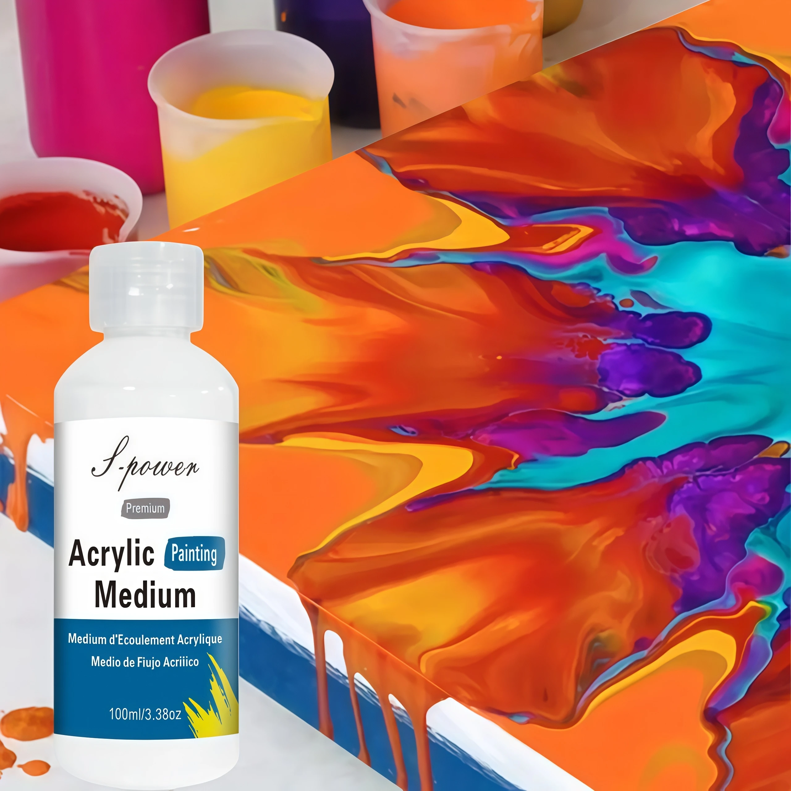 100/200ml Acrylic Blending Liquid Large-Capacity Milky White Acrylic Paint Thinner Gloss Painting Molding Paste Art Supplies