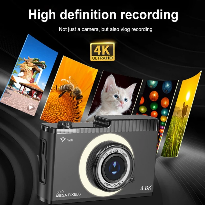 3CGRO-4K FHD 50MP Digital Camera Auto Focus Camera 2.4Inch IPS Screen WIFI Compact Camera With Fill Light For Students