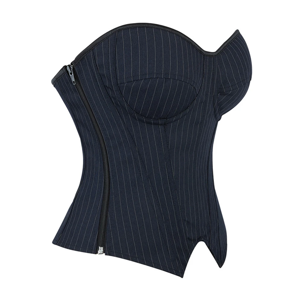 Becirzet Damen Overbust-Korsett mit Reißverschluss, gestreift, Schnür-Bustier, Taillenformer, Bauchkontrolle, Shapewear, Oberteil für Bürodamen – Detail 16
