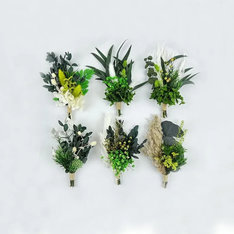 Mini Natural Dry Flowers Bouquet Bridesmaid Flower Corsage Brooch Boutonnieres Groomsmen Buttonholes Christmas Wedding Decor