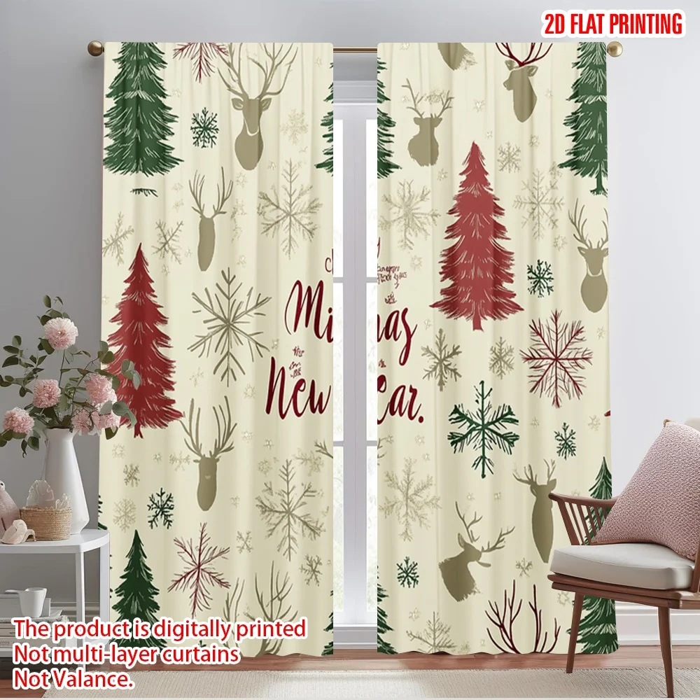 

2pcs,2D plane printing Creative Curtains Christmas Trees Snowflakes Reindeer (3) Durable 100% Polyester Fabric (without rod)