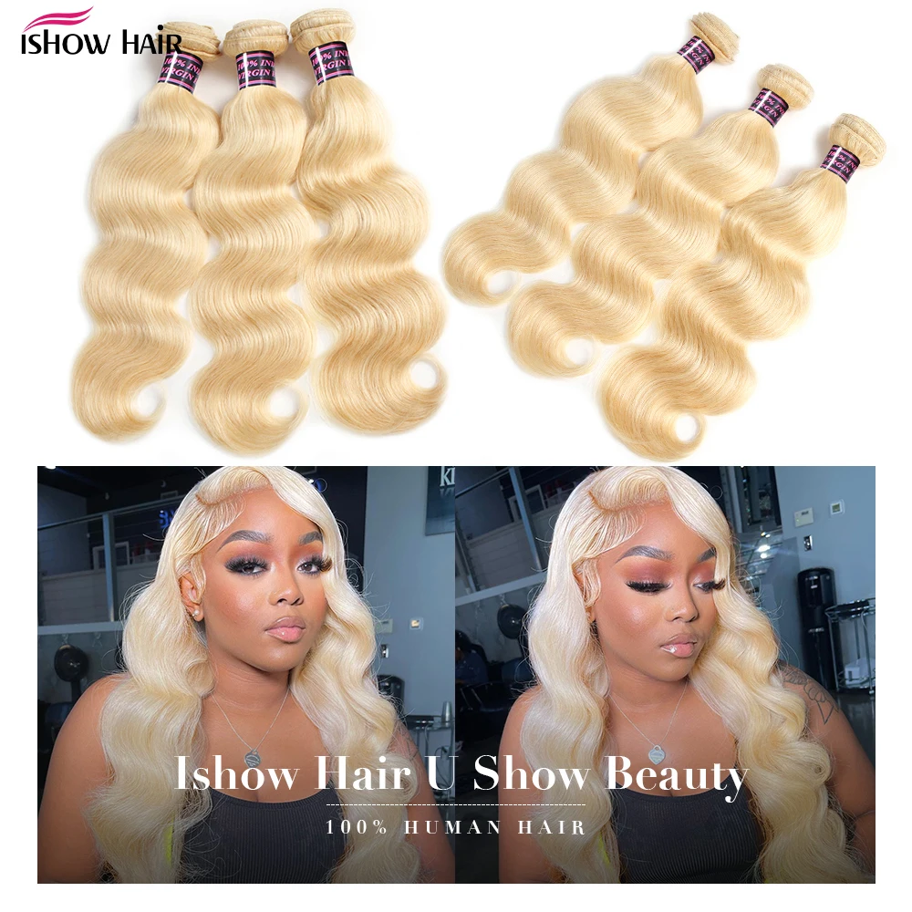 613 Bundles With Frontal Blonde Body Wave Bundles with Frontal Ishow Brazillian Human Hair 3 Bundles with Frontal Closure Remy