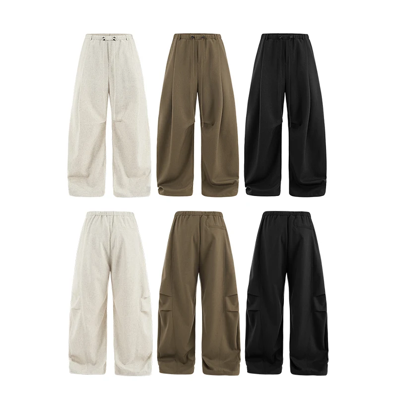 INFLATION Pantaloni a gamba larga in lino da uomo 2025 Pantaloni casual americani autunnali Pantaloni alla moda in tinta unita con vestibilità rilassata