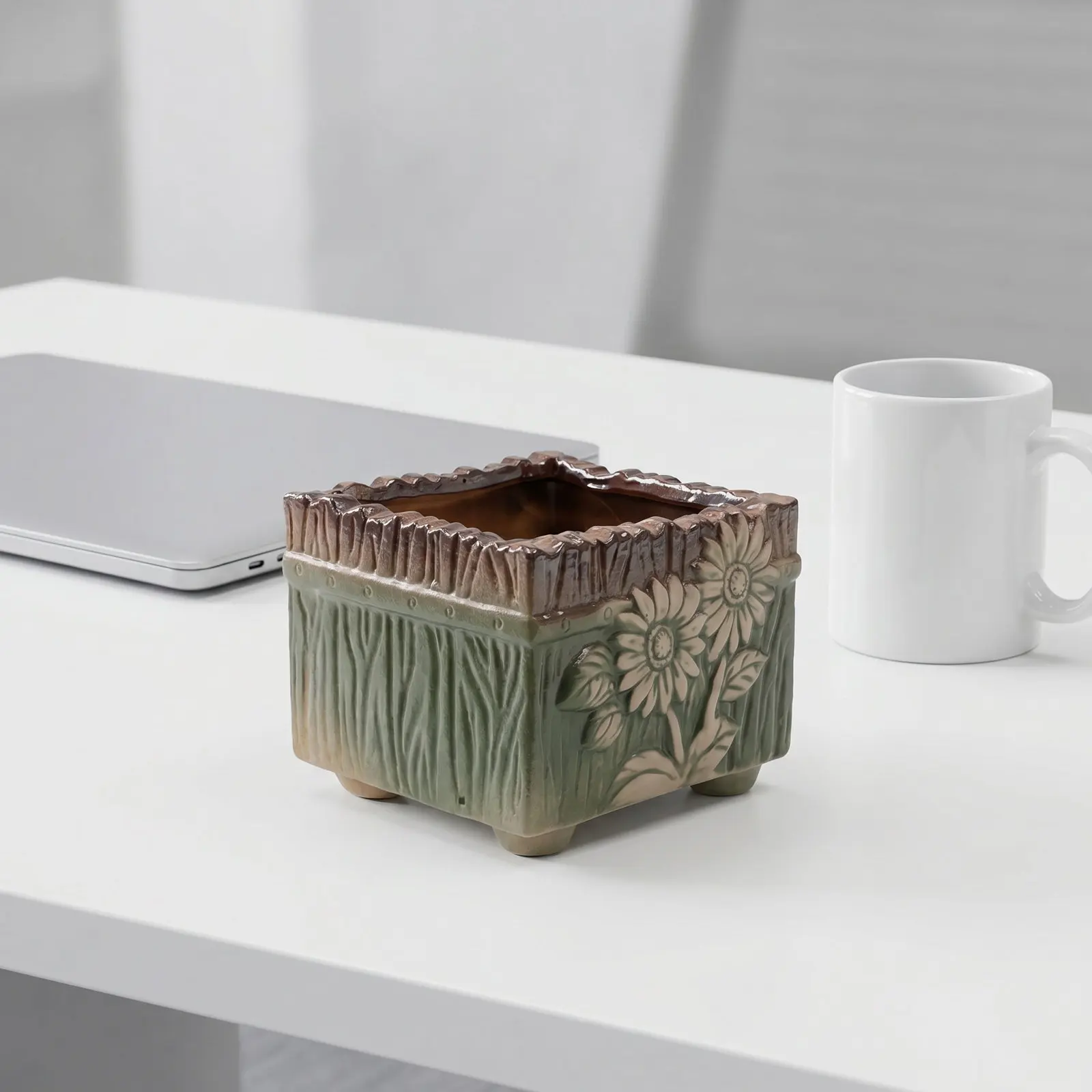 Ceramic Succulent Planter Pot 3 Point 7 Inch Square Mini Flower Pot with Drainage Hole Gradient Matte Glazed