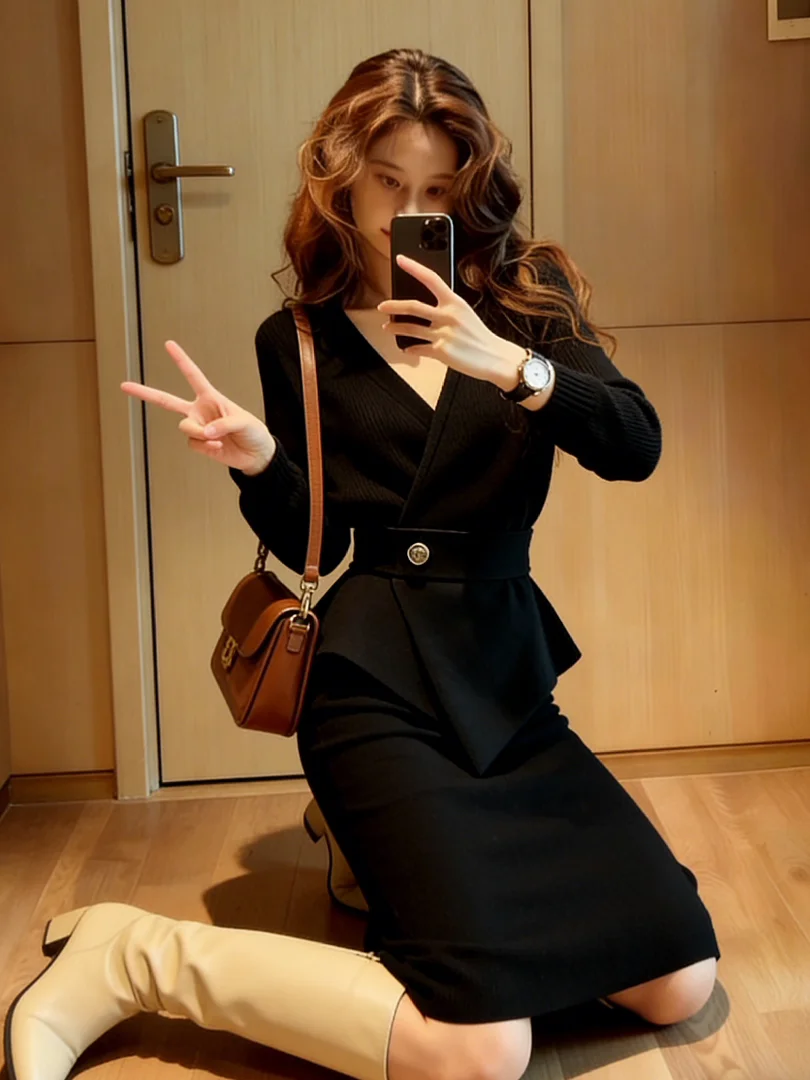 

Stunning Winter Faion Set Ele Lady Unique Beautiful High Waist Midi Skirt Long Sve irt Korean Sle Adult Women's ...