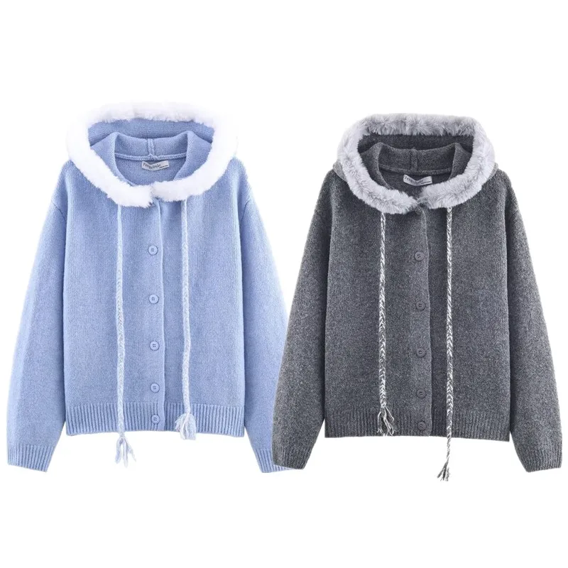 Inverno 2025 Cappello lavorato a maglia casual da donna Cordoncino Nappa Cardigan aperto Plu Long Sve Commute Sle Faion Maglieria da donna