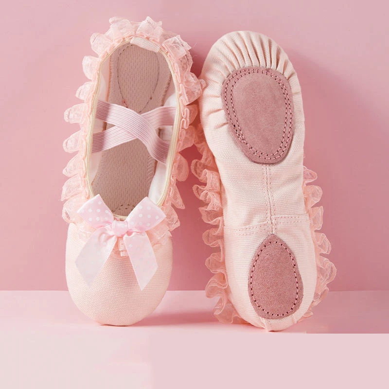 

Танцевальная обувь Мягкая подошва Детская танцевальная обувь Для девочек Детский бант Цветок Розовый атласная ткань Балетки Дышащая танцевальная обувь Новинка
