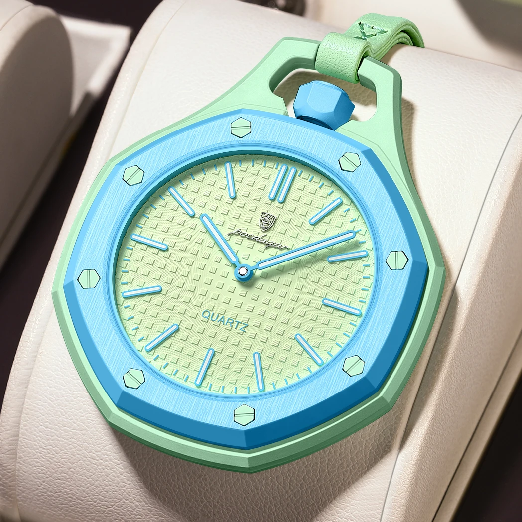 POEDAGAR Fashion Casual Man Clock Waterproof Luminous Lanyard Pendant Decorative Watch Portable Candy Color Quartz Men's Watches