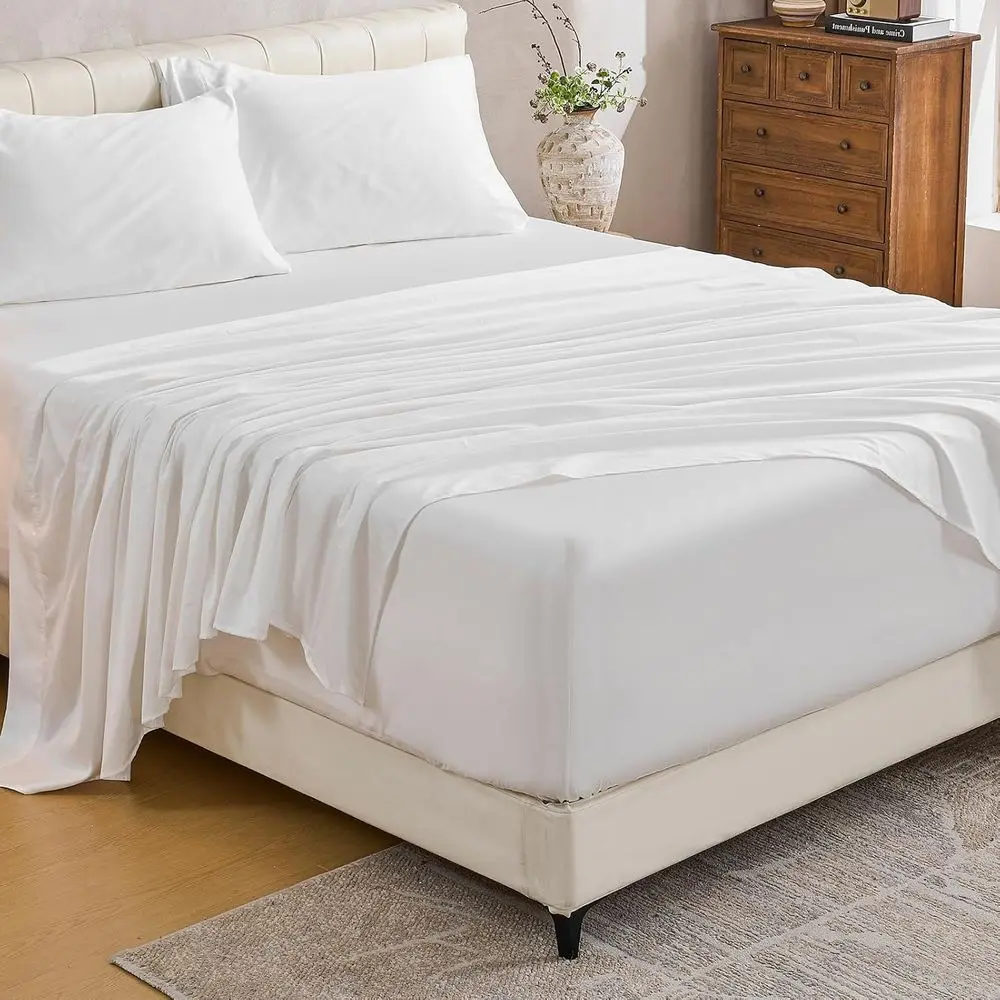 

Deep Pocket 1000 Thread Count Egyptian Cotton Sheets - Queen Size, Oeko-Tex Certified, Soft & Breathable, 4-Piece Set (White)