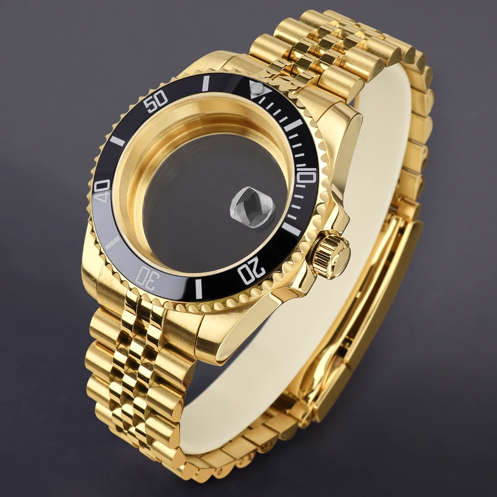 

40mm With Sapphire Glass Watch Case Strap For Deepsea SUB Case Fit NH34 NH35 NH36NH38 8215 2824 Movement Jubilee Stainless Steel