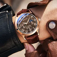 Montre-bracelet à quartz en cuir PU pour hommes, montres d'affaires, cadeaux de mode de luxe, calendrier masculin 2