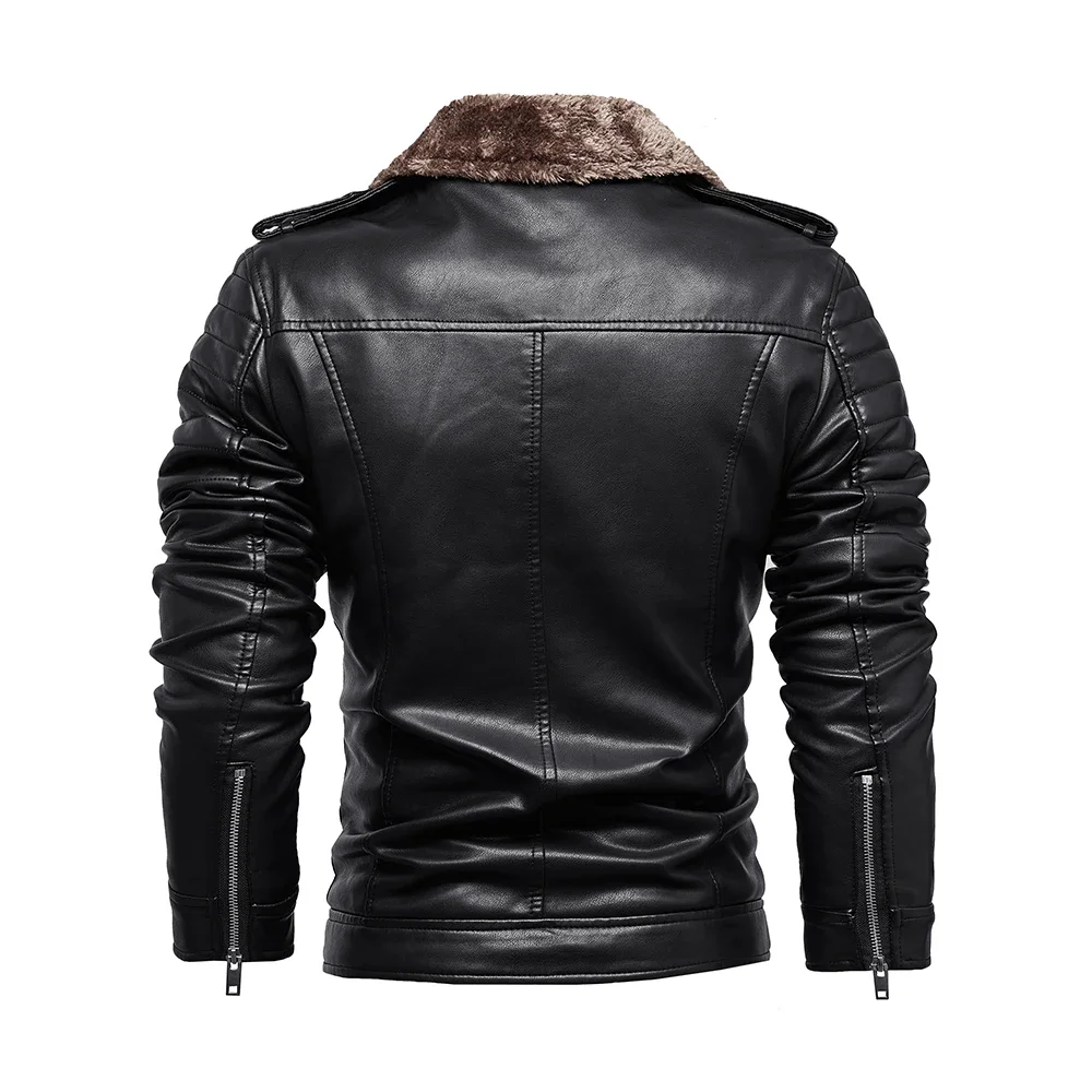 Men's Leather Jackets Autumn Casual Motorcycle PU Jacket Windproof Biker Leather Winter Plush Coats Clothing