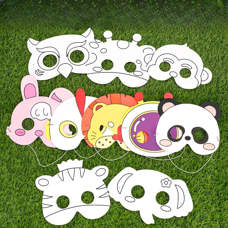 Máscara infantil de desenho animado, máscara de pintura DIY, máscara graffiti artesanal, máscara animal divertida, presente do jardim de infância, dia da criança, vestir-se, 20 peças