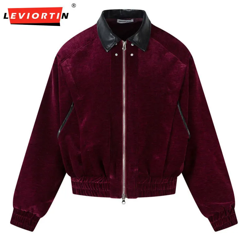 

Мужское осенне-зимнее американское модное брендовое пальто из искусственной кожи с воротником-стойкой и двойным карманом на молнии, рабочая одежда