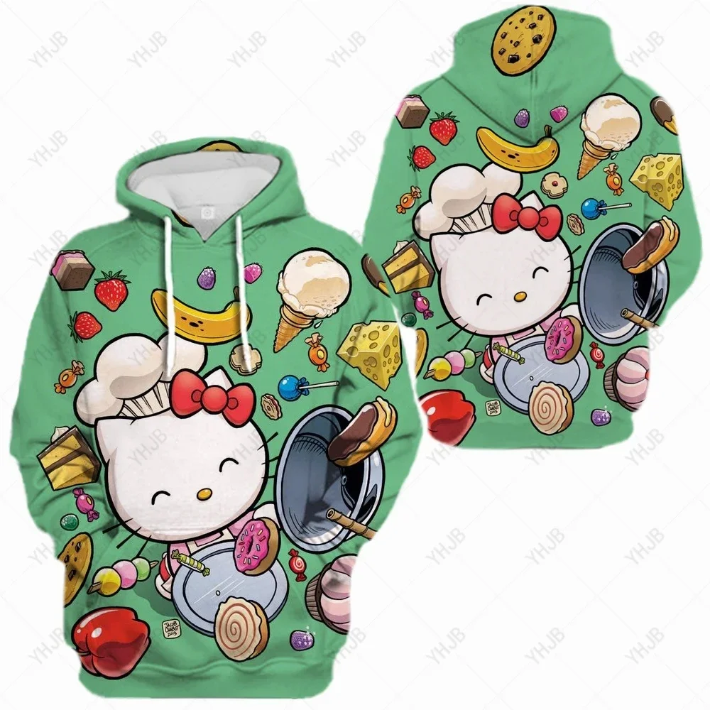 

2025 Новая толстовка с 3D принтом Hello Kitty, осень-зима, может быть популярной женской толстовкой в стиле хип-хоп, супер милая толстовка с капюшоном