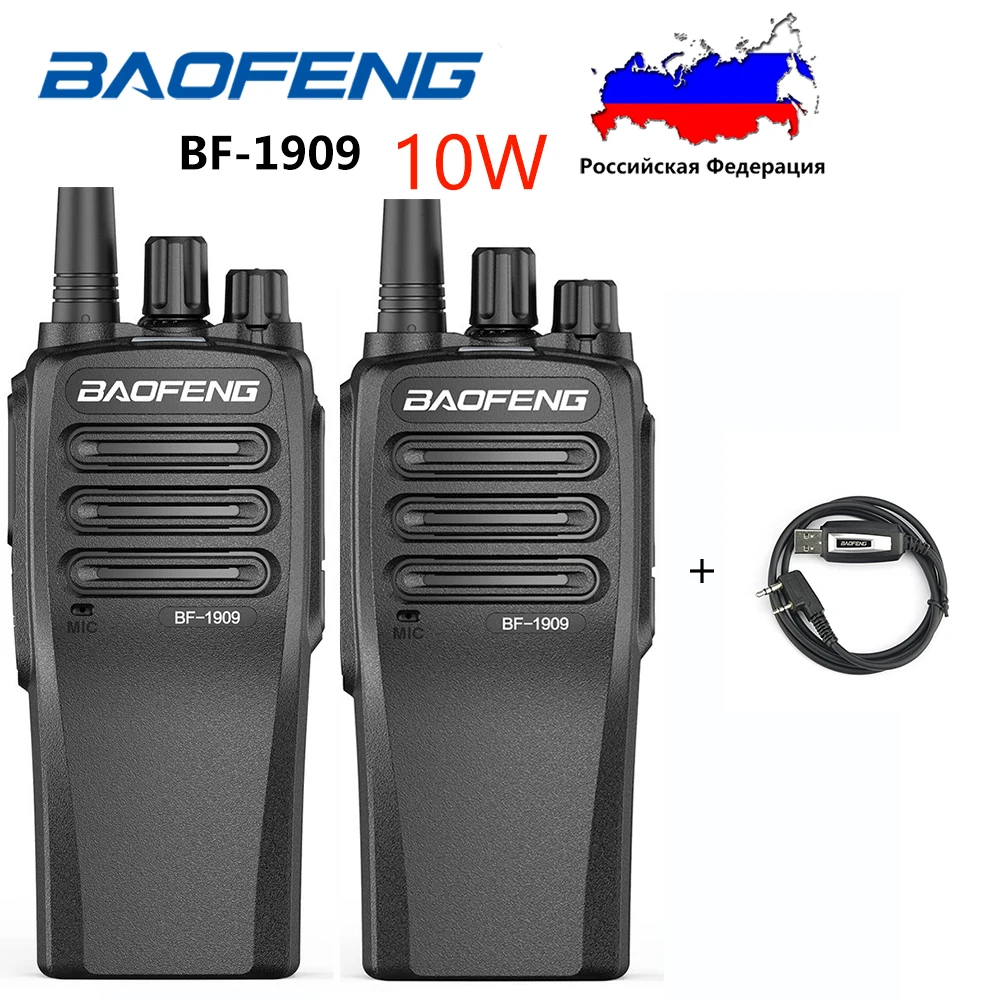 Top! Walkie Talkie BF-1909, 2 buah 10-Watt UHF 400-470MHz 3800mAh jarak jauh portabel Radio dua arah VOX BCL