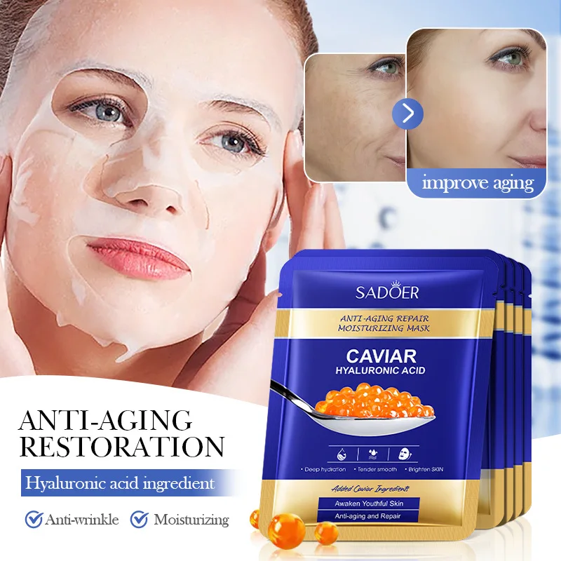 

10pcs Caviar Hyaluronic Acid Face Mask Skincare Moisturizing Firming Anti-aging Anti-wrinkle Facial Masks Sheet Skin Care