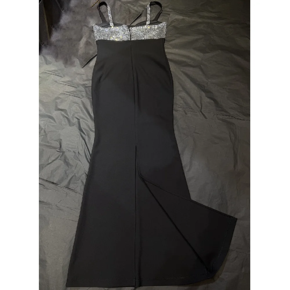 2026 Winter Women's Sexy Slip Dress with Rhinestones and Corset, Women's Black Dress, Y2K New High-Quality Party Bodysuit bra