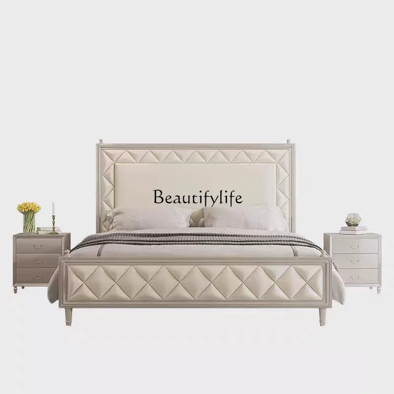 

American light luxury cream style solid wood bed modern simple master bedroom double bed