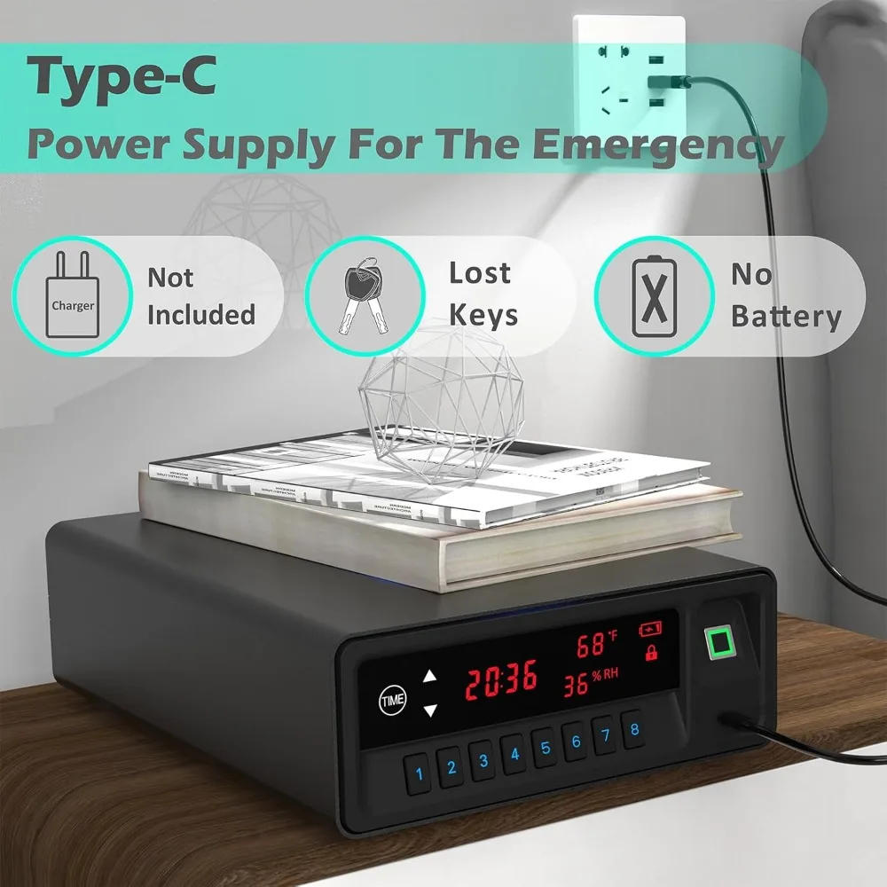 Smart Gun Safe with Security Cable - Biometric Pistol Safe for 2 Handgun 3 Ways Quick Access with Fingerprint/Keypad/Key