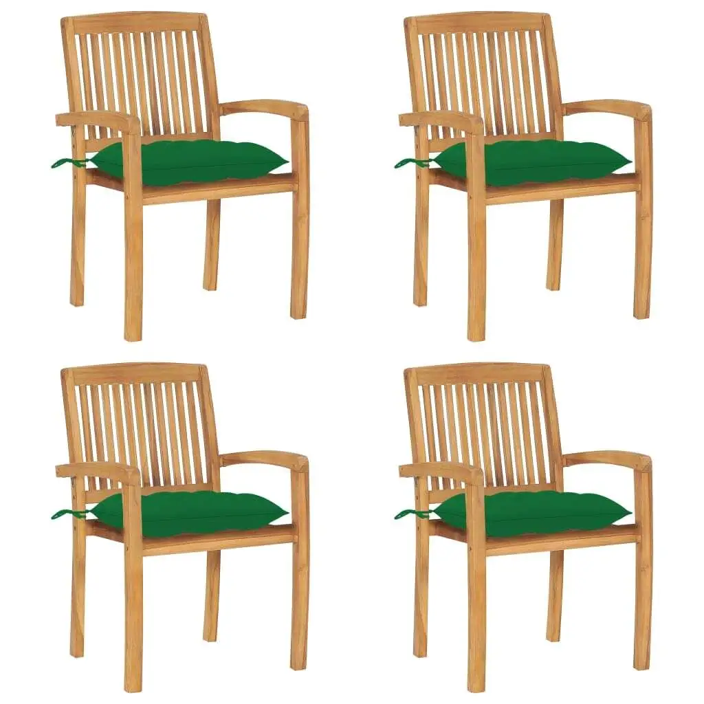 

Solid Teak Wood Stacking Patio Chairs with Cushions Set of 4 for Outdoor Dining and Relaxation