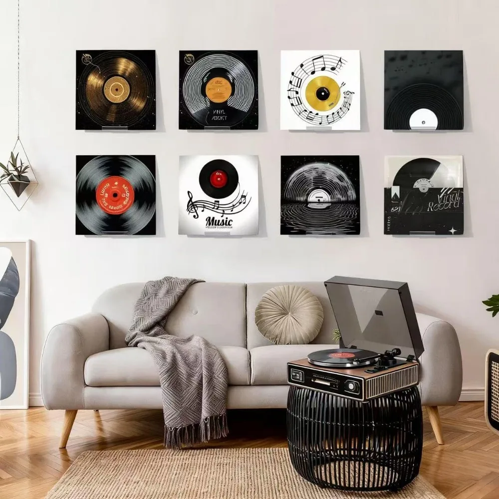 6 عبوات من حامل تسجيلات الفينيل على الحائط بدون مثقاب، رفوف عرض رفوف سجل الأكريليك ذاتية اللصق لأغطية ألبوم LP CD #6